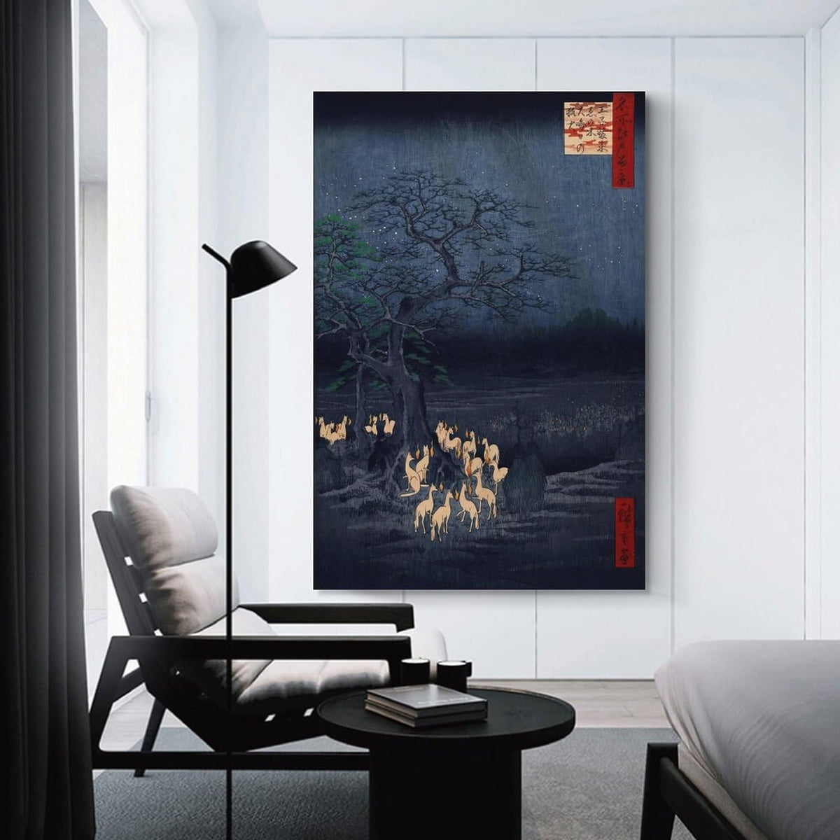 Hiroshige Foxfires At The Changing Tree Canvas Printing Wall Art Prints Wall Decor Posters Japanese Ukiyoe Night Landscape Vintage Folklore Style for Living Room Bedroom Office 12x18inch (style-7 / 12x18inch(30x45cm) Unframe)