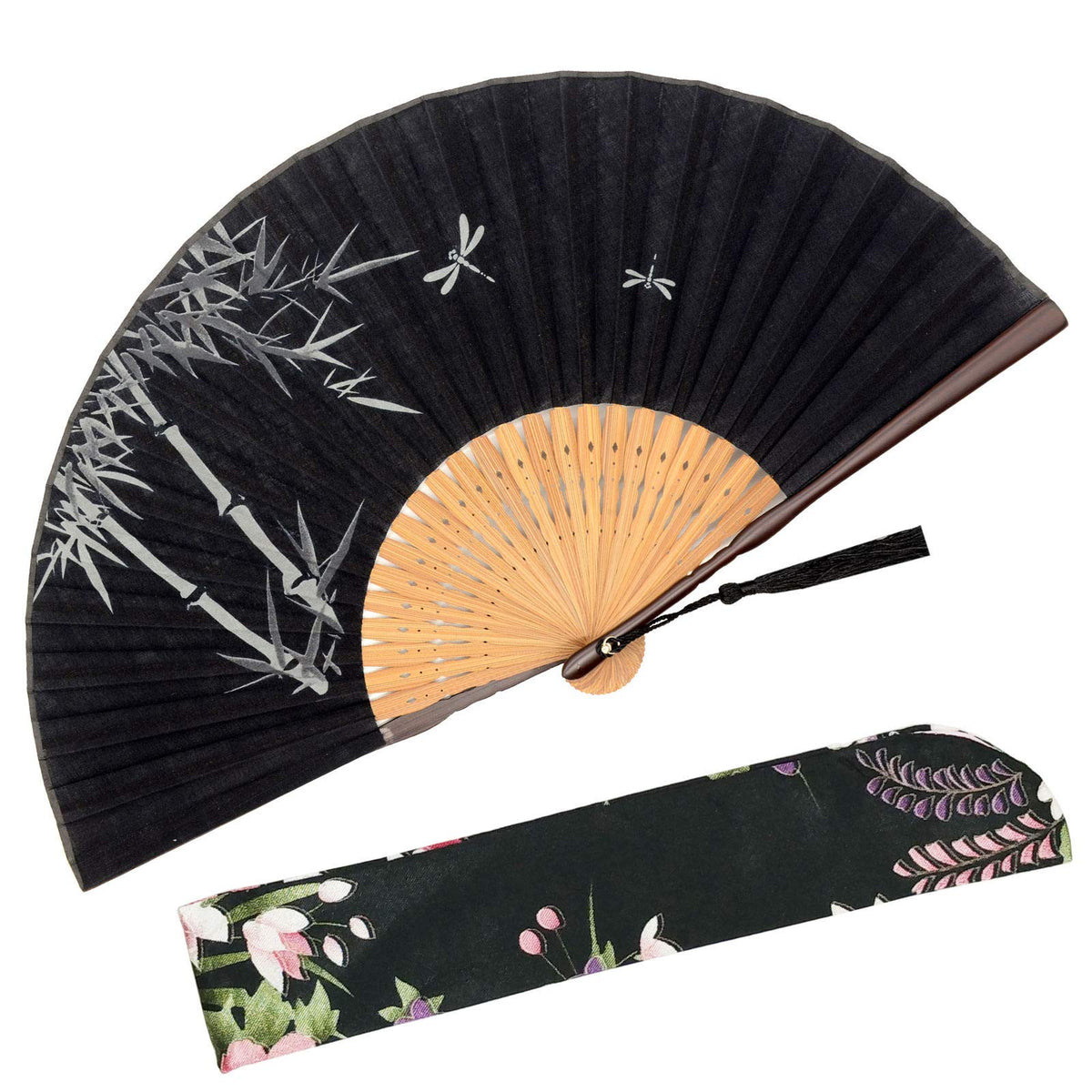 Small Folding Hand Fan (Bamboo Forest-black)