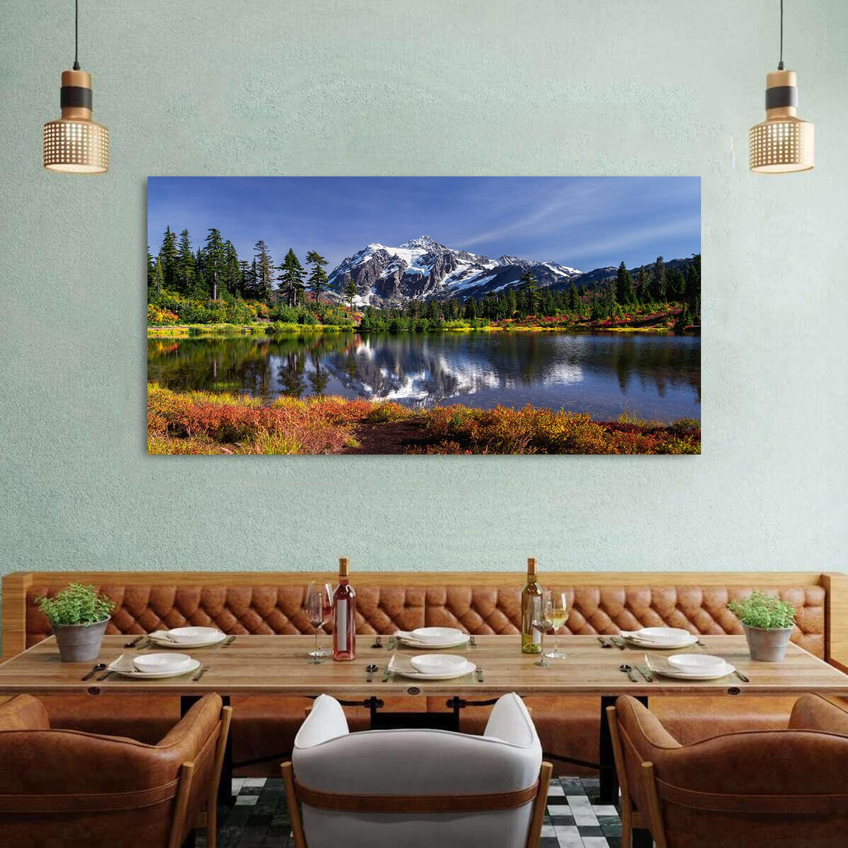 Mountain Forest Canvas Wall Art for Living Room Grand Teton Landscape Wall Decor Bedroom Natural Picture National Park Lake Trees Reflection Canvas Prints Artwork Kitchen Office Home Decoration 30x60" (57.8"L x 30"W / Grand Teton)