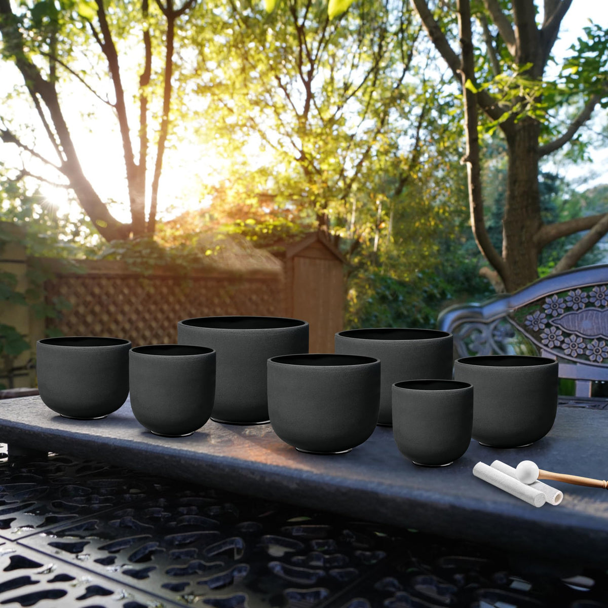 432Hz 7" 12" Black Color Crystal Singing Bowl Set of 7 (7-12 Inch 432Hz / Black)
