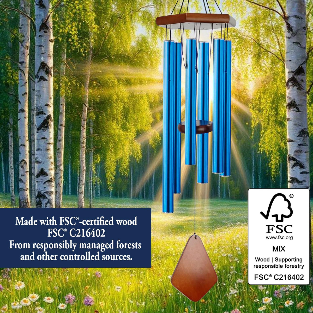 Memorial Wind Chimes Outdoor Deep Tone (30" / Blue)