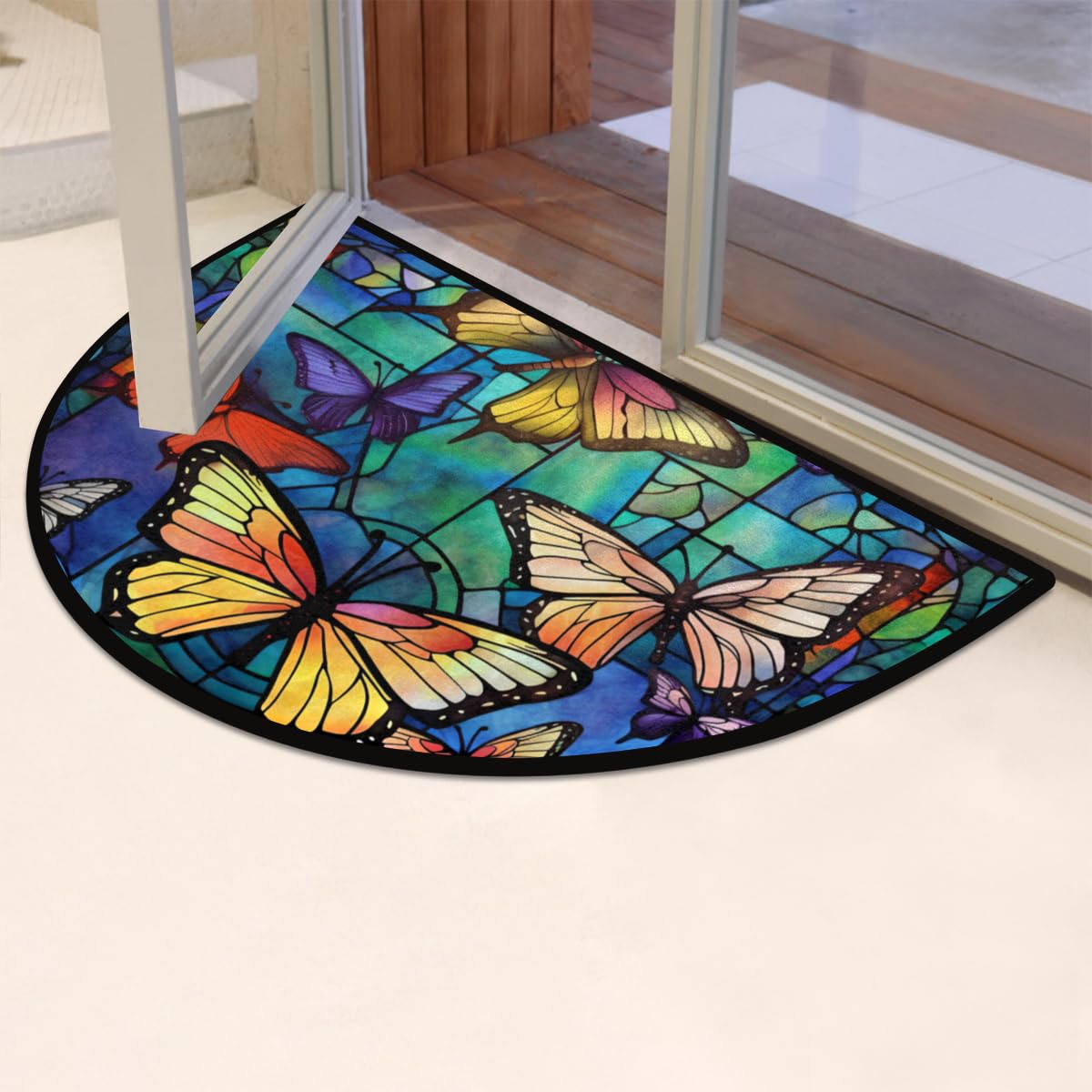 Butterflies Half Round Doormat Non Slip Semi Circle Rug Outdoor Mat (B 020)
