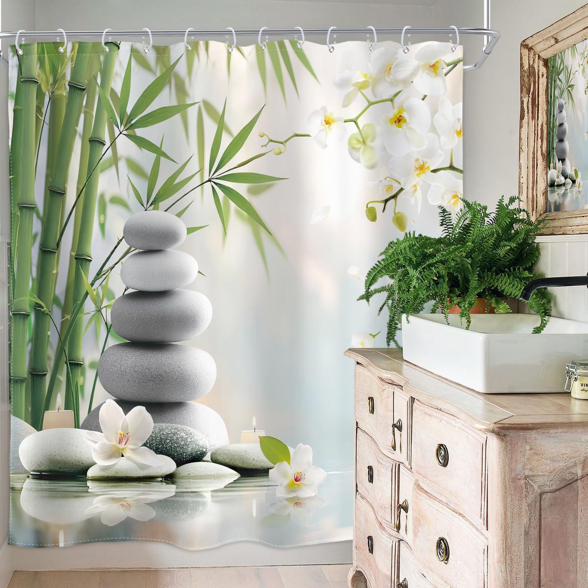 Zen Stone Meditation Shower Curtain Spa Inspirational 72Wx72H Inch Decor (Zen01 / 72"W x 72"L (Pack of 1))