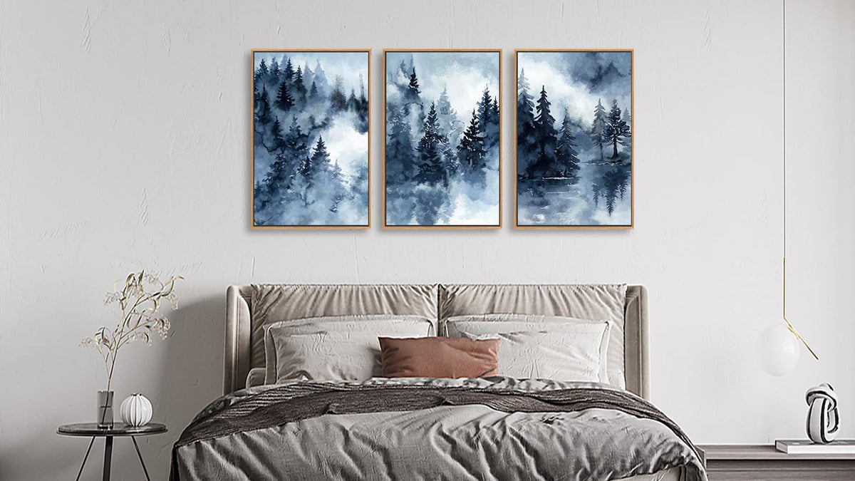 Foggy Forest Framed Wall Art (Blue Grey Foggy Forest / 24"L x 16"W)