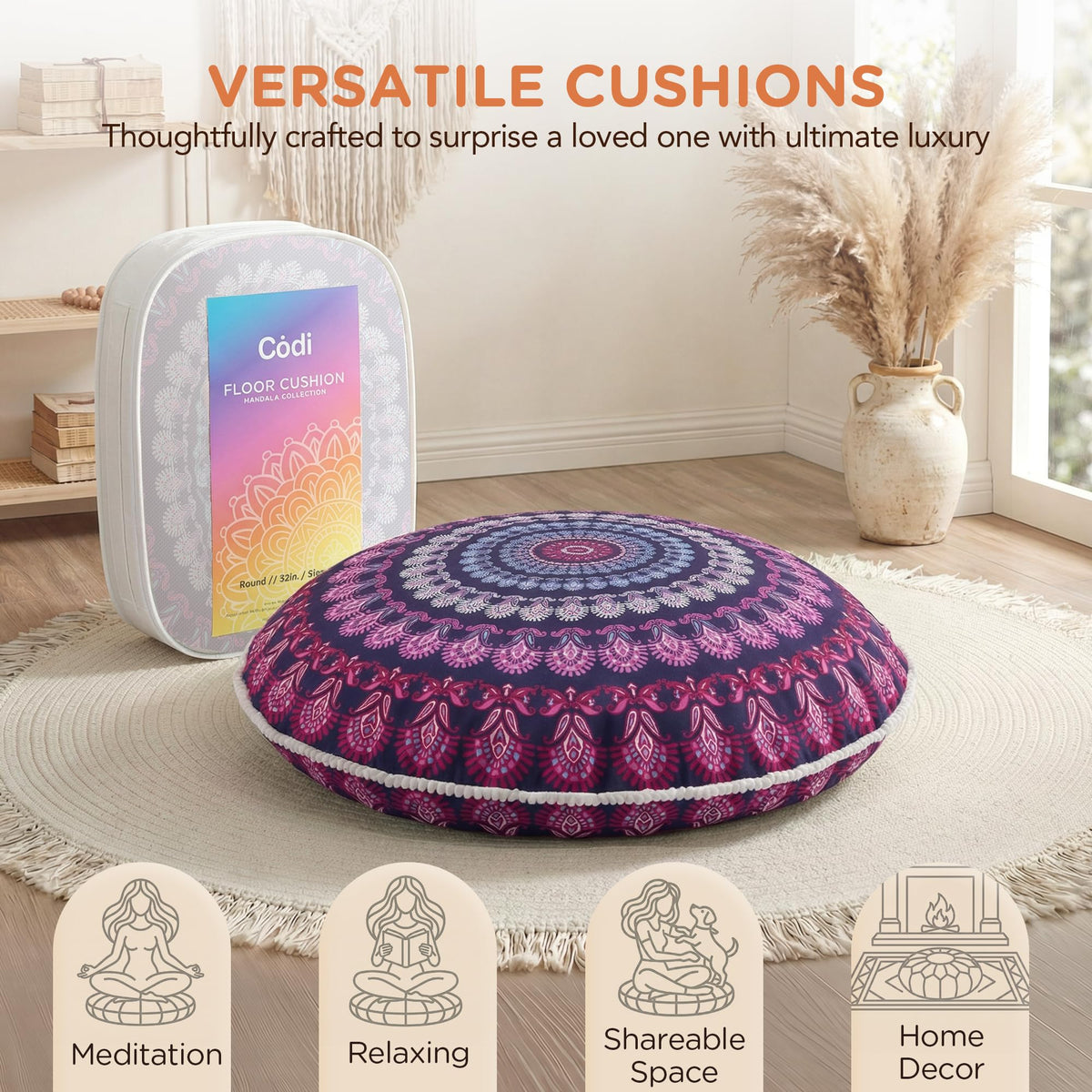 Floor Pillows 2 Pack (2 Count (Pack of 1) / Round | Purple Orchid)