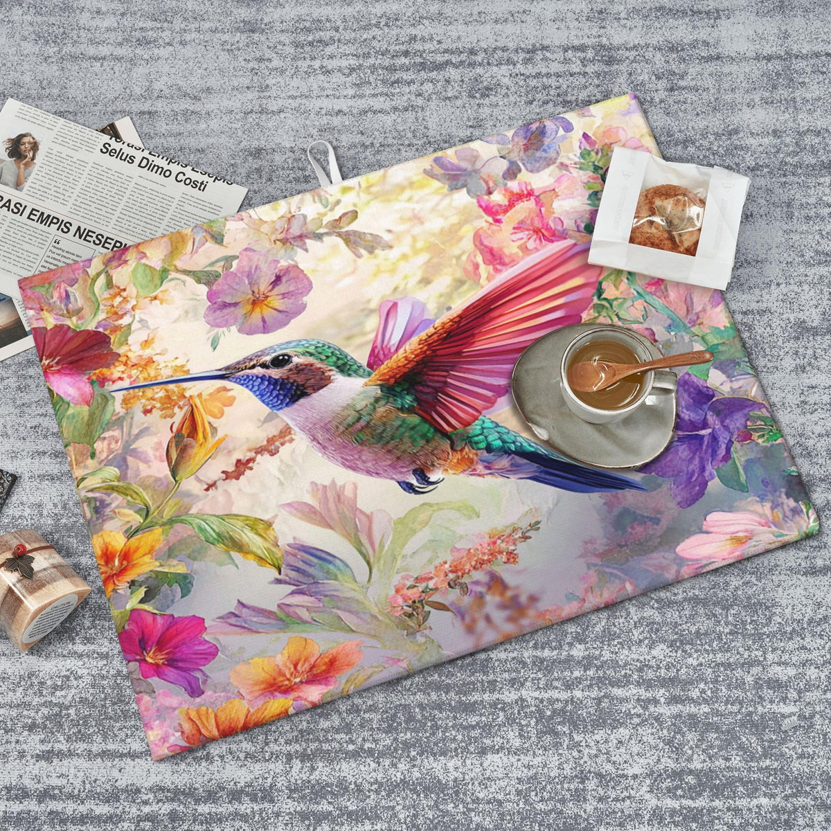 Hummingbird Dish Drying Mat for Kitchen Counter Microfiber Super Absorbent Non (Hummingbird)