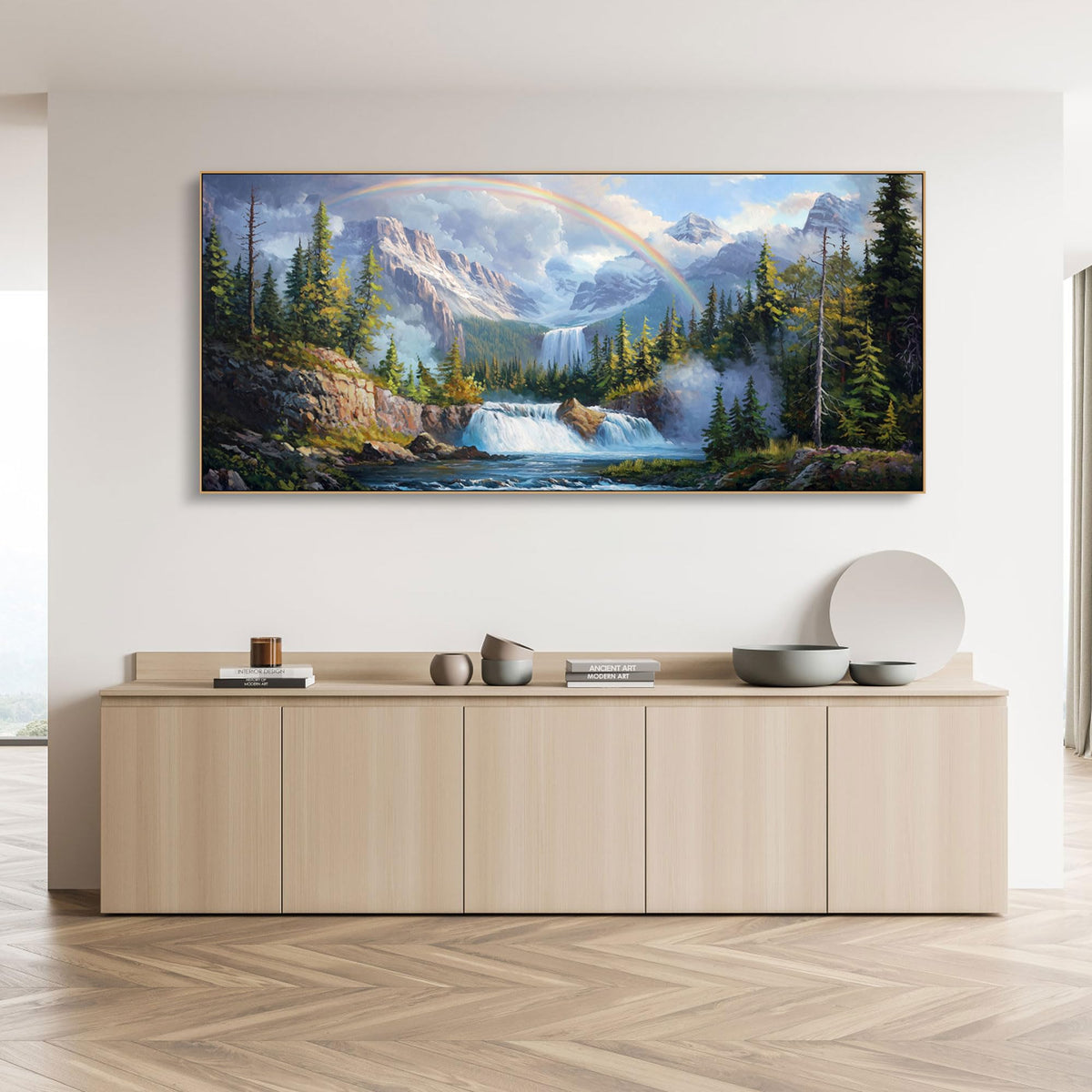 Waterfall Wall Art Canvas (Green / 86x39 Inches)