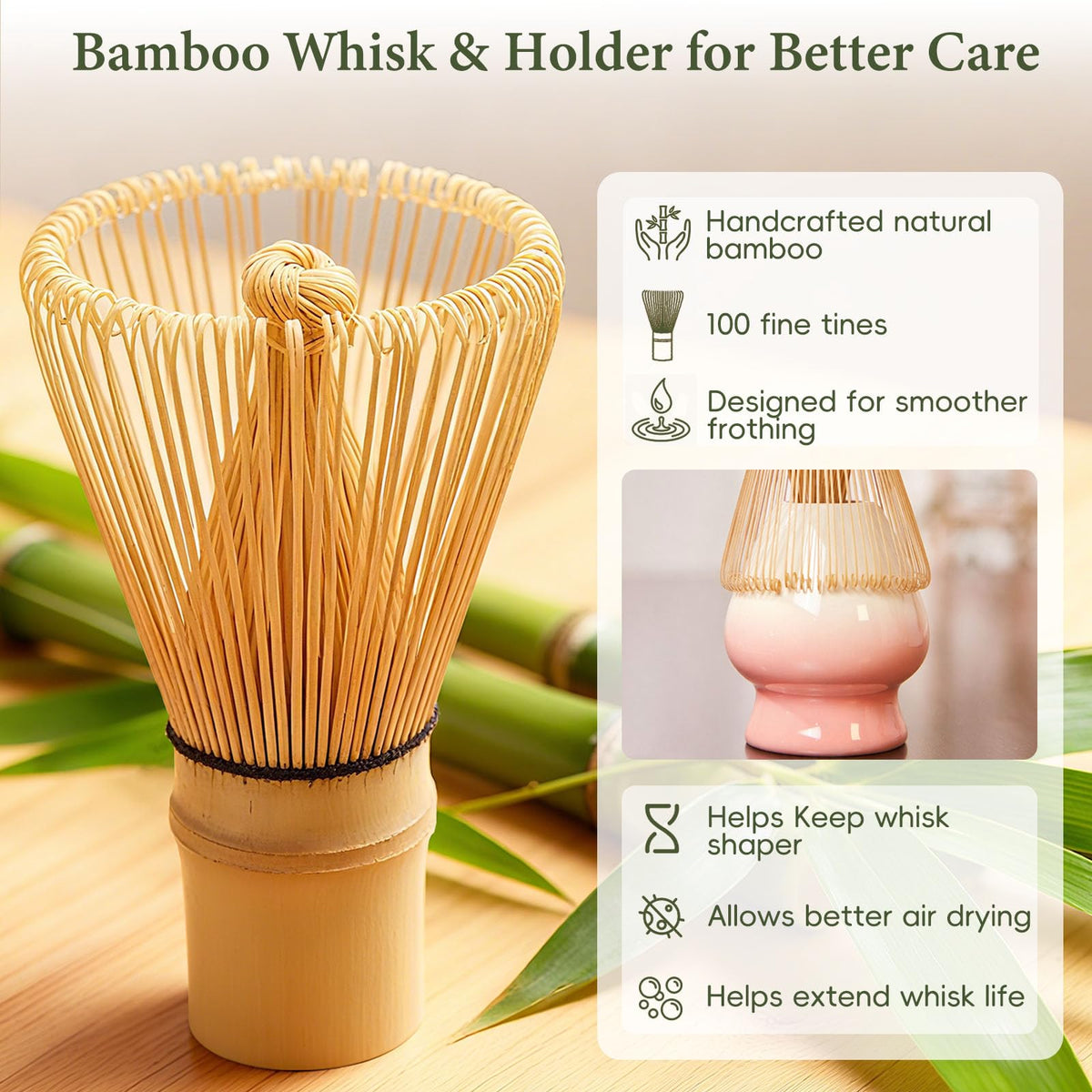 Matcha Whisk Set with Ceramic Bowl & Bamboo Chasen (Gradient Pink)