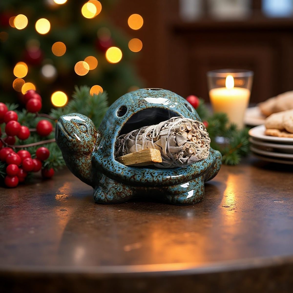 Turtle Palo Santo Holder Ceramic Palo Santo Burner Sage Holder for Burning (A)