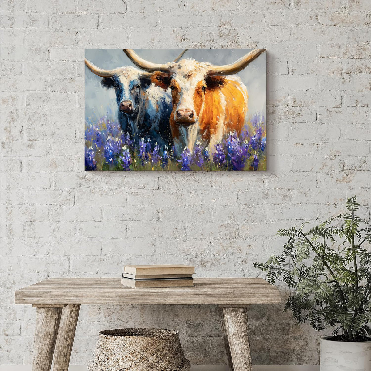 Highland Cow Canvas Wall Art for Living Room Bathroom (24"L x 16"W / HighlandCow2)