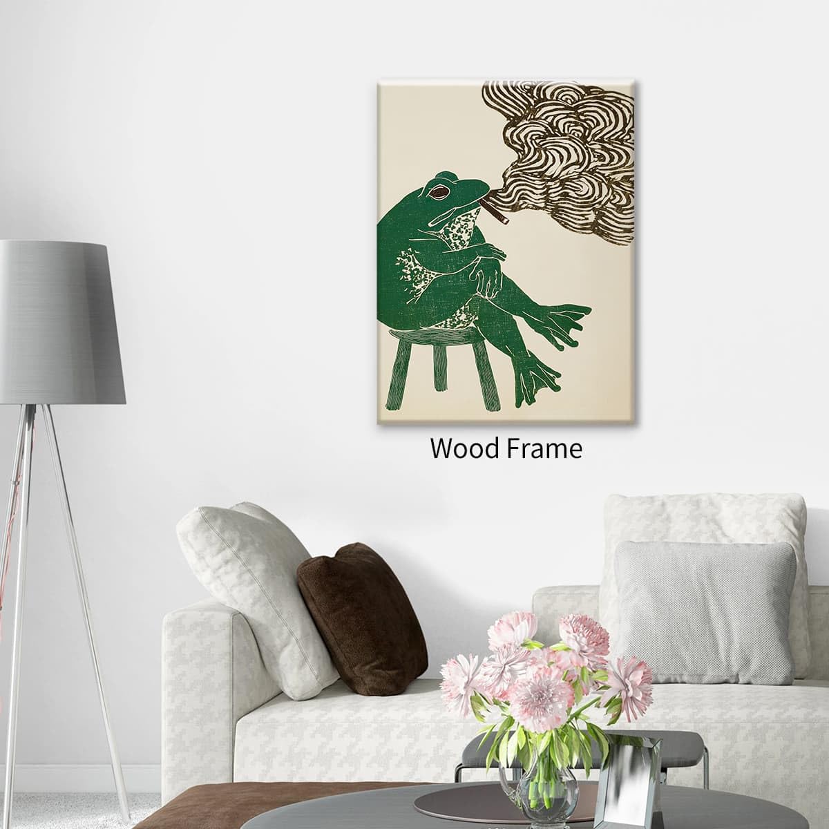 Framed Japanese Wall Art Funny Frog Smoking a Cigarette Poster Retro Oriental Asia Animals Print Ukiyo (Wrapped Canvas / Japanese Art 005 / 14"L x 11"W)