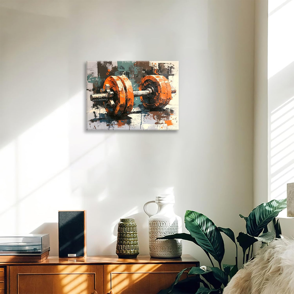 Dumbbell Canvas Wall Art Fitness Print Painting Framed ArtWork 16"x20" (Dumbbell / 20"L x 16"W)