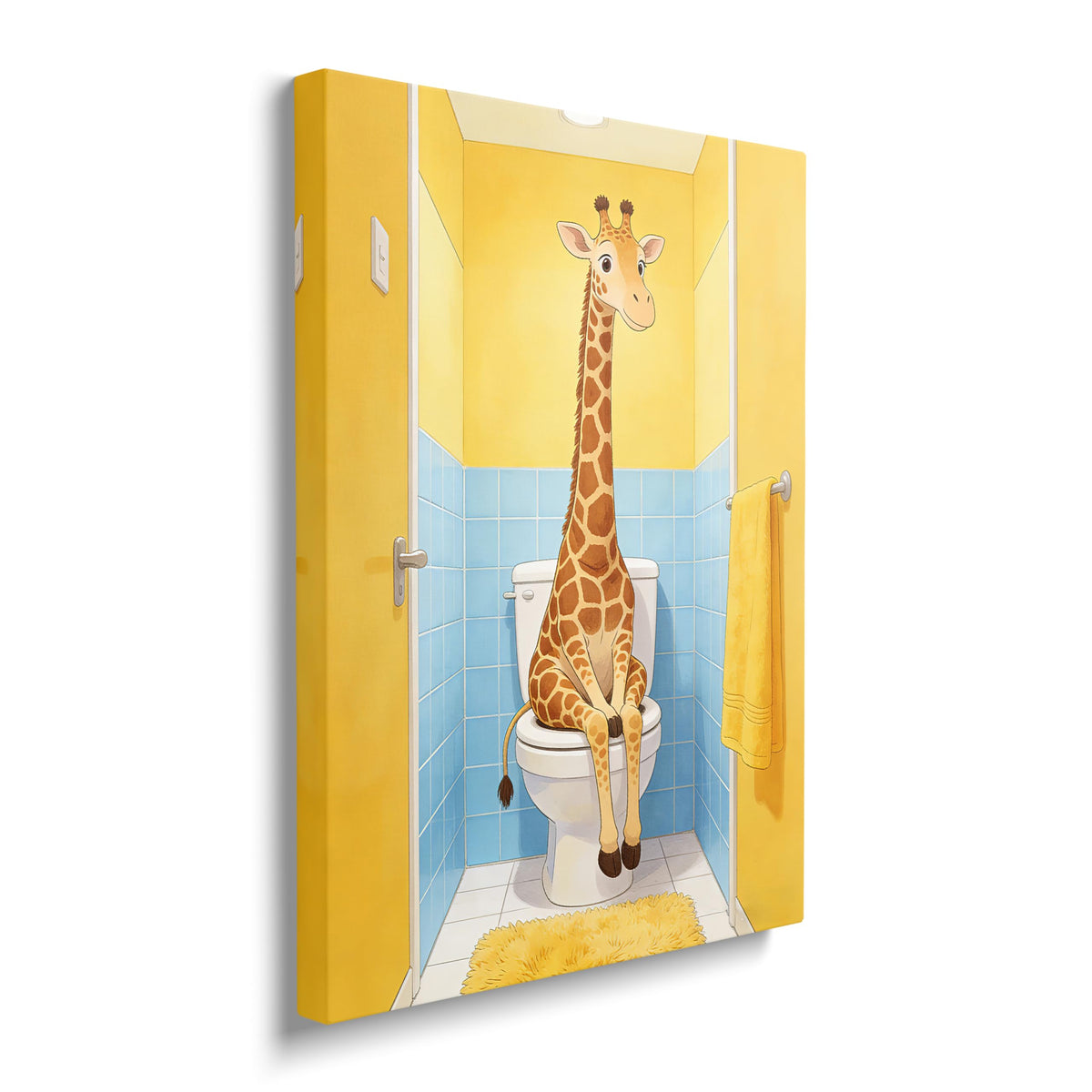 Bathroom Giraffe Canvas Wall Art Funny Toilet Print Framed ArtWork 12"x16" (Funny Giraffe / 16"L x 12"W)