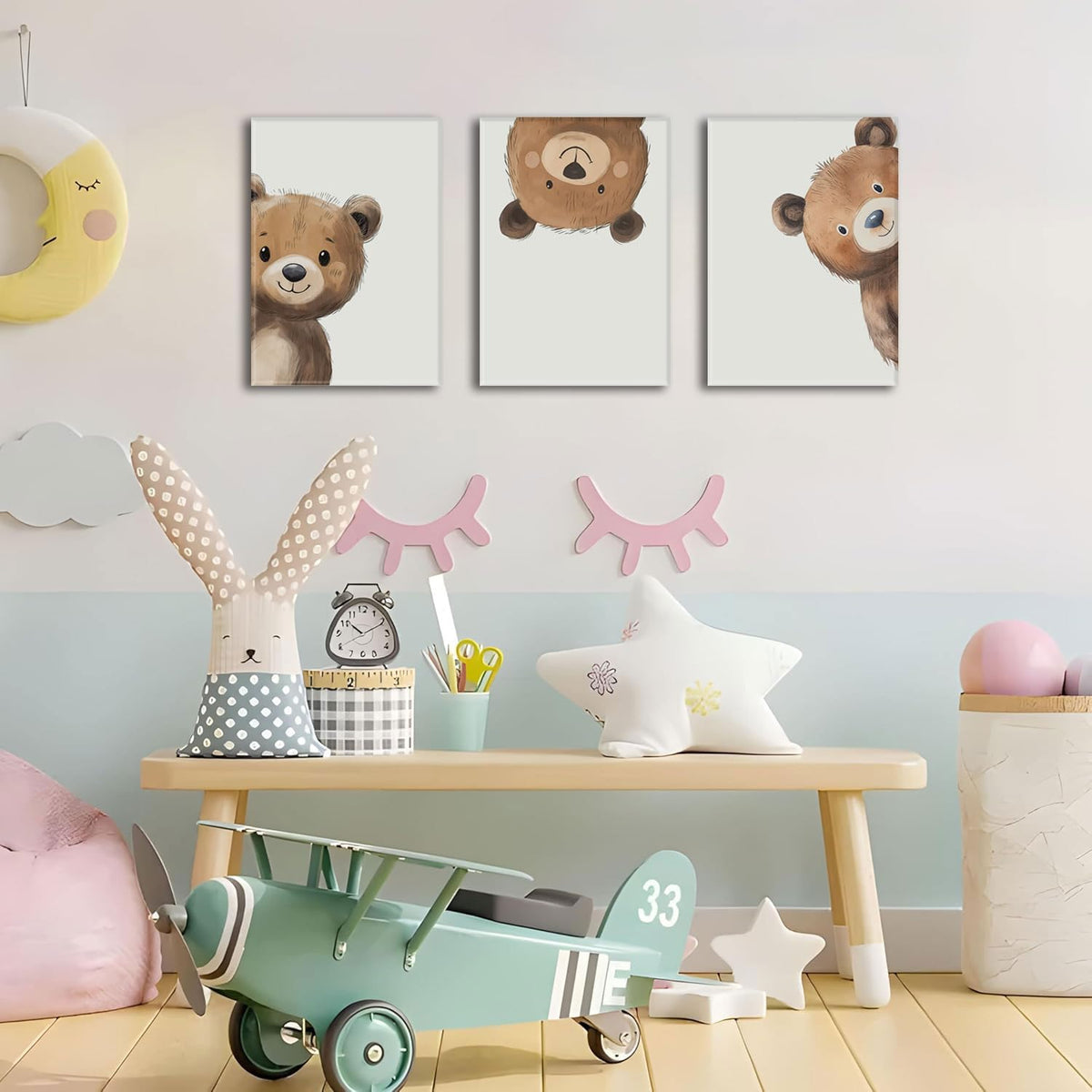 3 Piece Baby Bear Canvas Wall Art Nursery Funny Animal Wall Art Cute Bear Pictures Wall Decor Kids Baby Boy Animal Art Prints for Children's Room Bedroom 12"X16" Framed (Teddy bear / 12x16in)