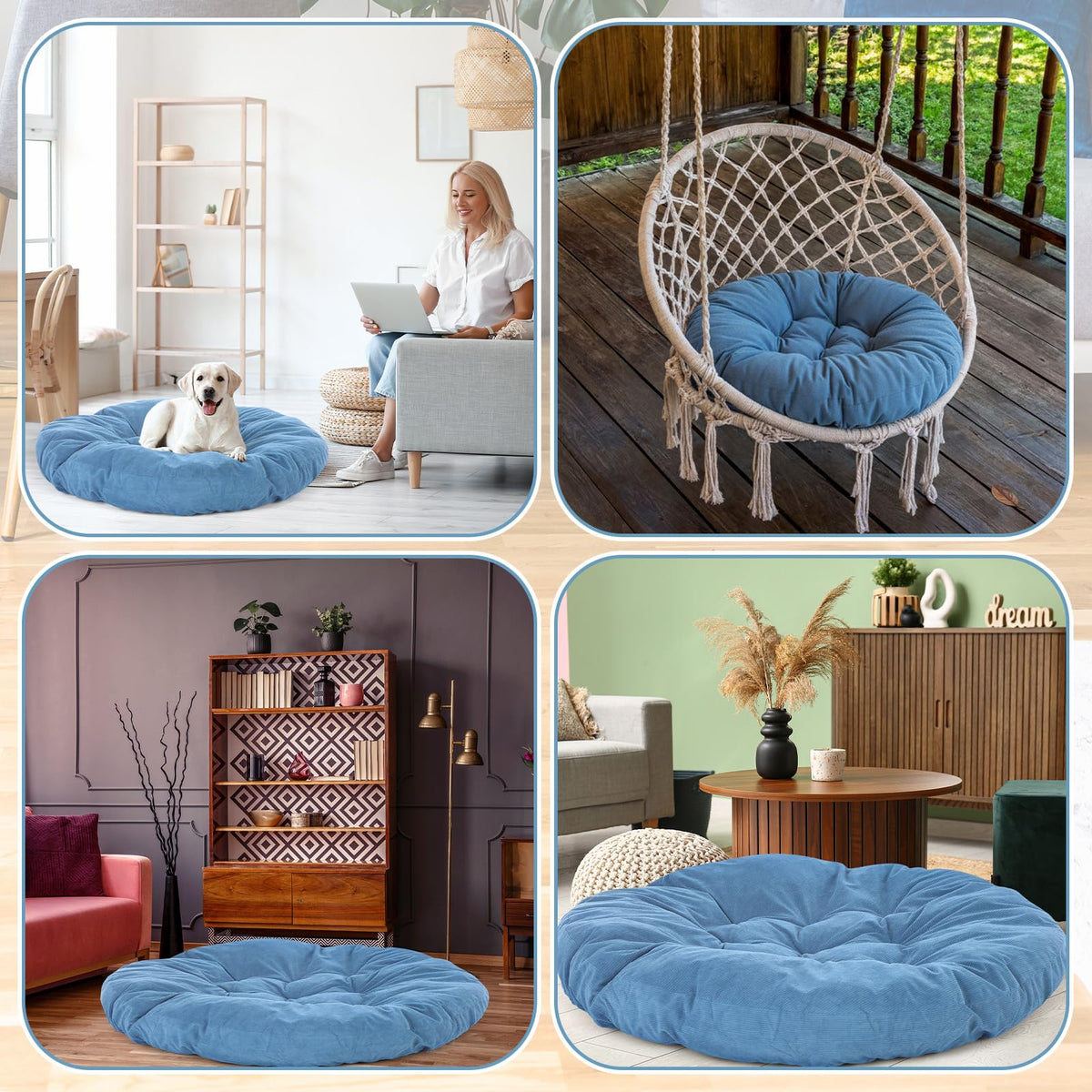 Extra Large Floor Cushion Seating Round Floor Pillow Papasan Swing Cushion for Adults Oversized Playroom Pillows Reading Nook Big Pillow for Sitting Yoga Living Room Sofa (Lake Blue / Classic)