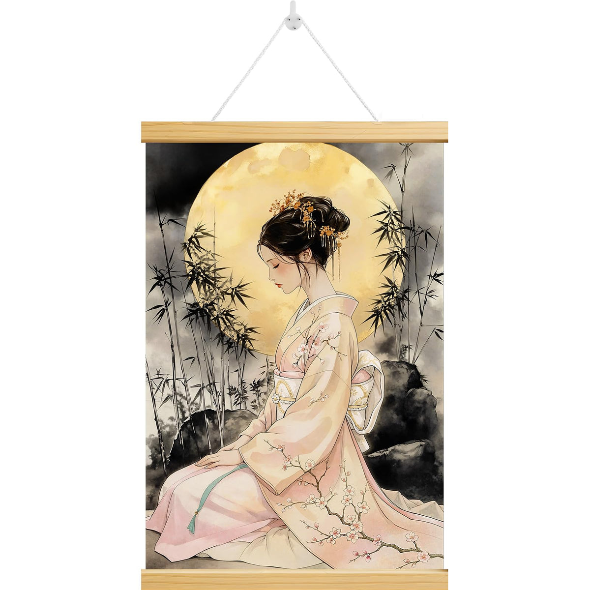 Elegant Geisha Canvas Wall Scroll (Pink)