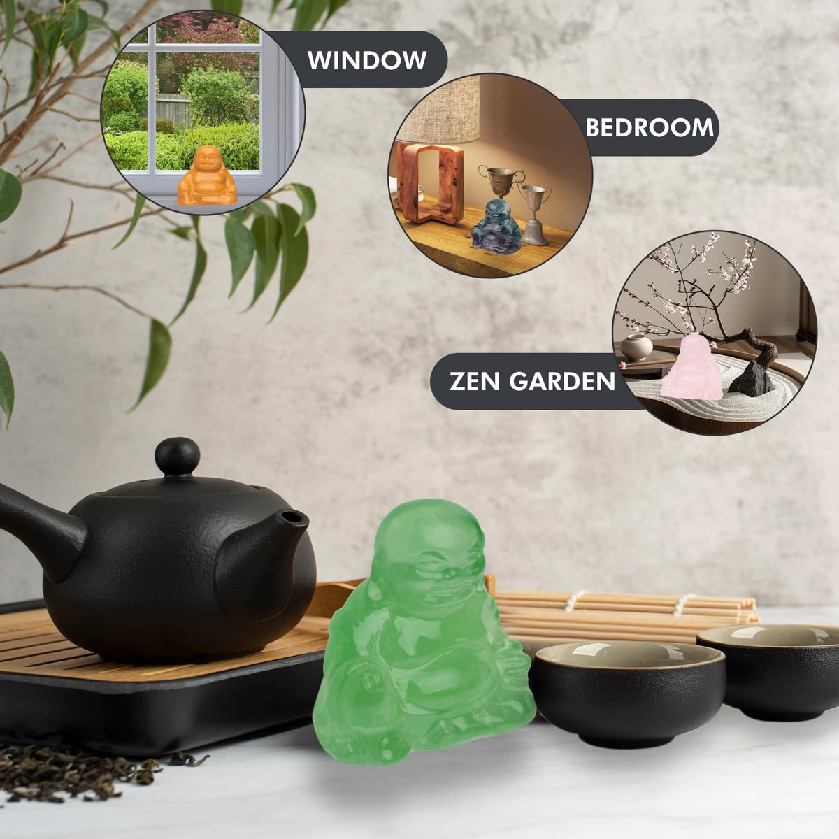 Fluorite Crystal Laughing Buddha Statue Meditation Decor Spiritual Art Piece Healing Stone Figurine Zen Altar Sculpture Feng Shui Gift Yoga Space Ornament Peaceful Home Temple Collectible (Fluorite Buddha)