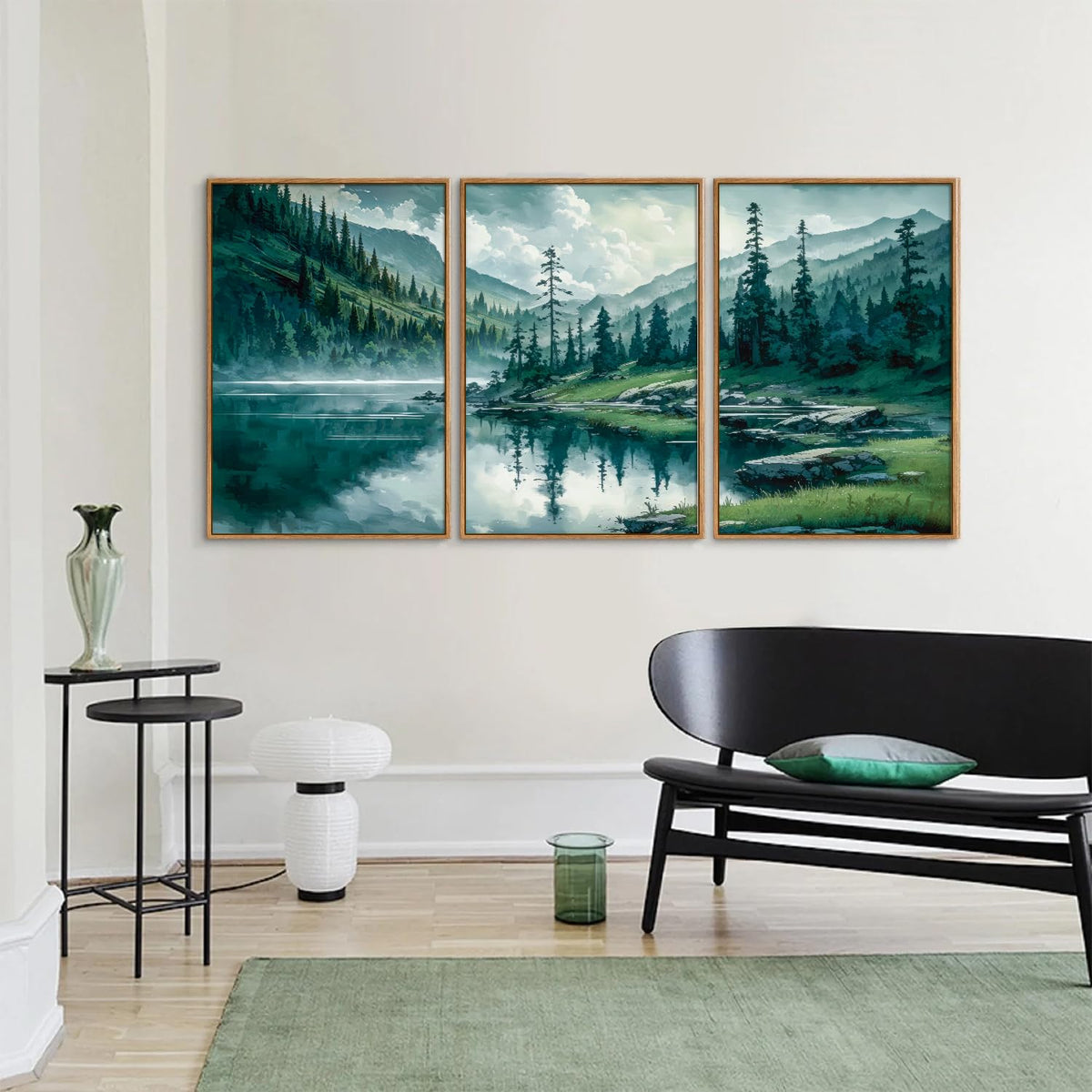 Large Nature Forest Framed Canvas Wall Art Set (Mountain Forest / 24"L x 16"W)