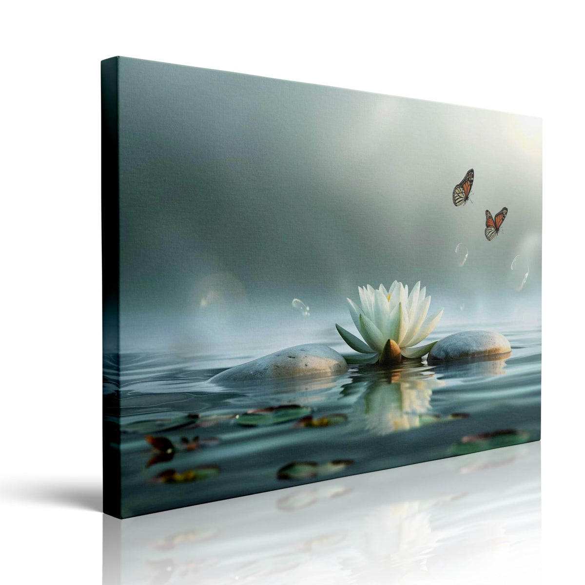 Serene Lotus Canvas Wall Art Framed Meditation Spa Nature Decor 16x24 Inch (Lotus Flower01 / 24"L x 16"W)