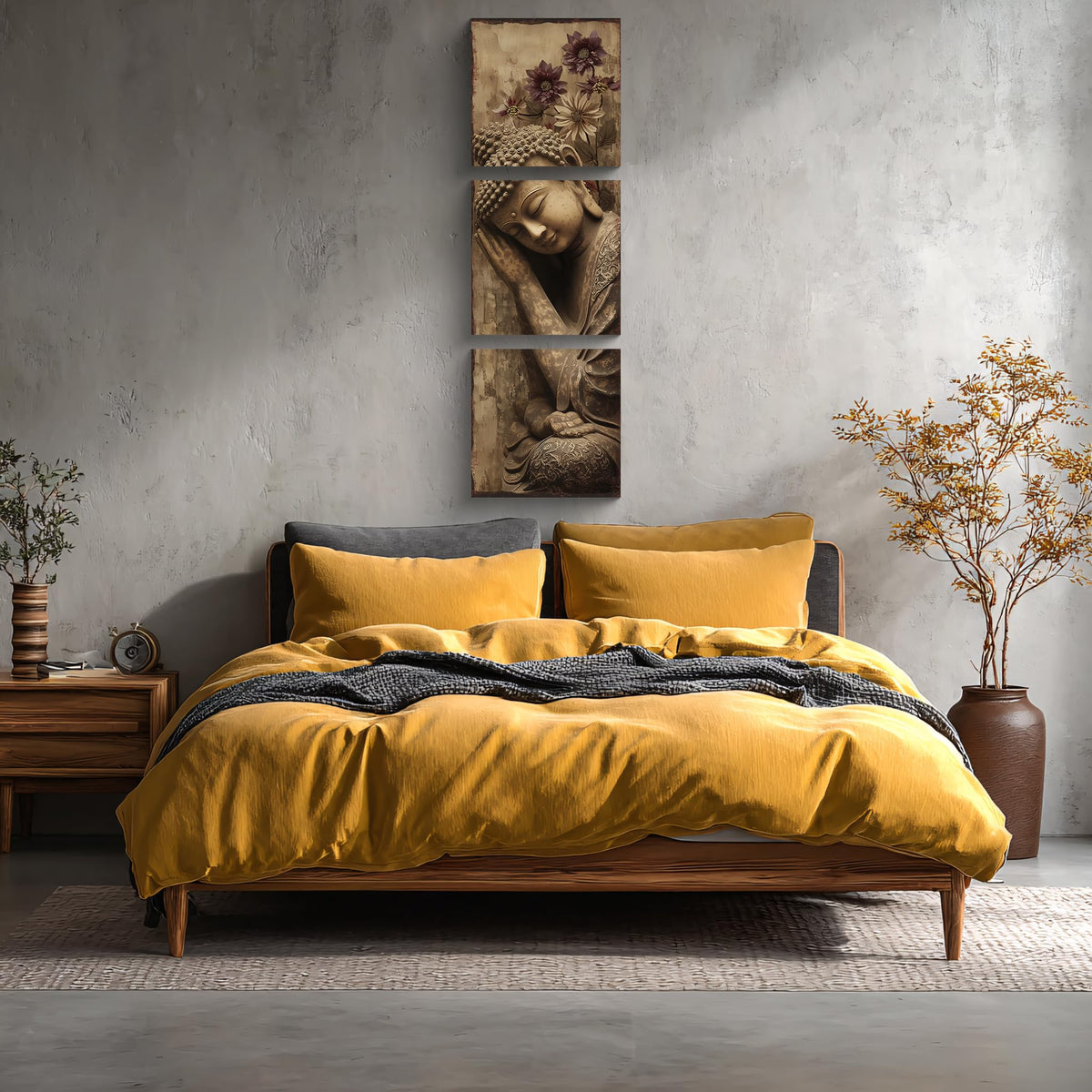 3PCS Serene Sleeping Buddha Canvas Wall Art Print Meditating Buddha Statue with Purple Flowers Peaceful Zen Buddhist Spiritual Pictures for Bedroom Living Room Meditation Room Decor (16"L x 16"W / Sleeping Buddha)