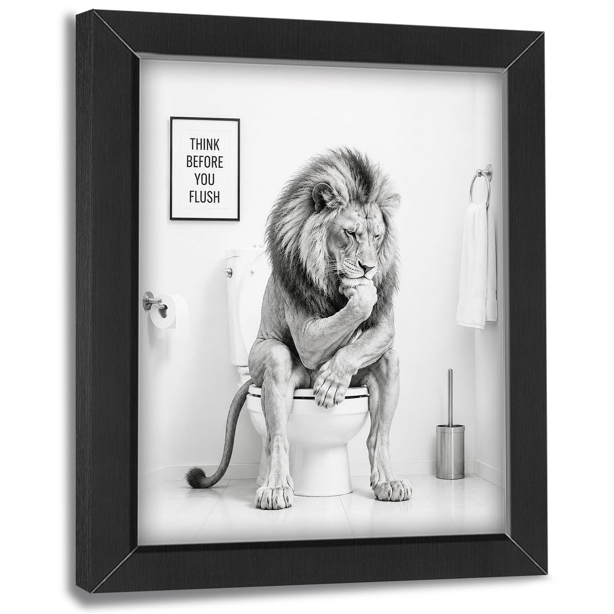 Funny Bathroom Wall Art Framed Lion Bathroom Decor (Framed Bathroom Art 8 / 16"L x 12"W)