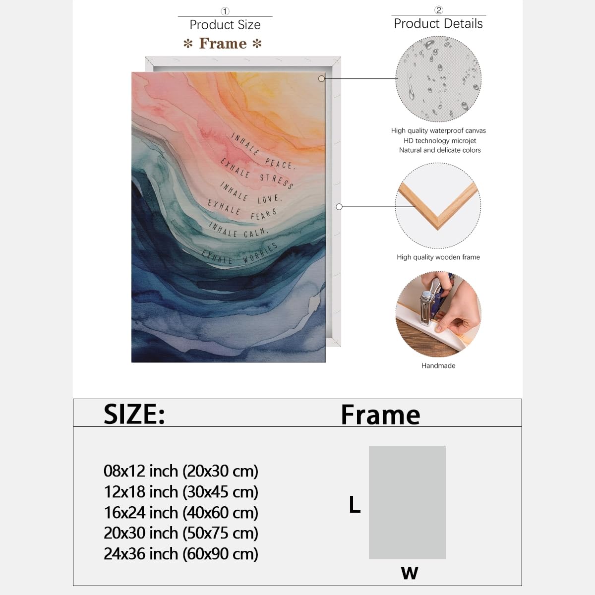 Office Wall Art Inhale Exhale Swirly Mental Health Posters Calming Corner Art Canvas Prints Wellness Breathe for Therapy Office Motivational Wall Decor 16x24inch Framed (style-1-Framed / 16"L x 24"W - Framed)