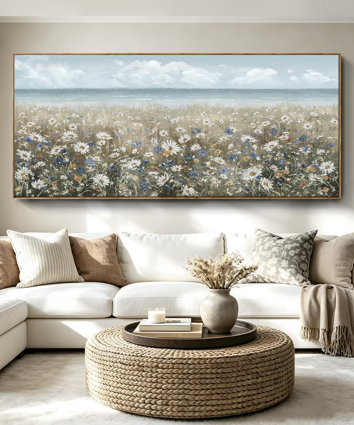 Oversized Framed Canvas Wall Art 6x2.6 ft (Coastal Flower Sea Art / 71"L x 31"W)