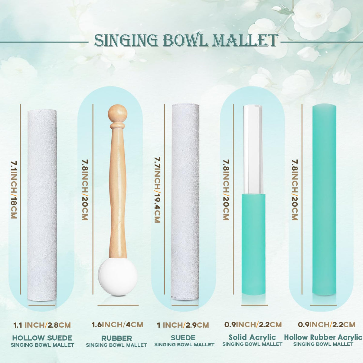 5 Pcs Singing Bowl Mallet Set (Green)