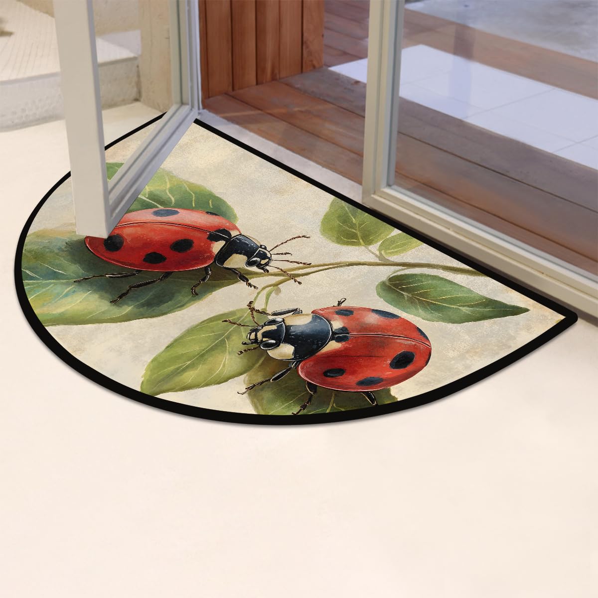 Ladybug Retro Animal Half Round Door Mat Non Slip Washable Semi Circle Area Rug Absorbent Soft Half Moon Rug Floor Mat for Indoor Outdoor Kitchen Bathroom Patio Front Door Mat Decor (Z11)