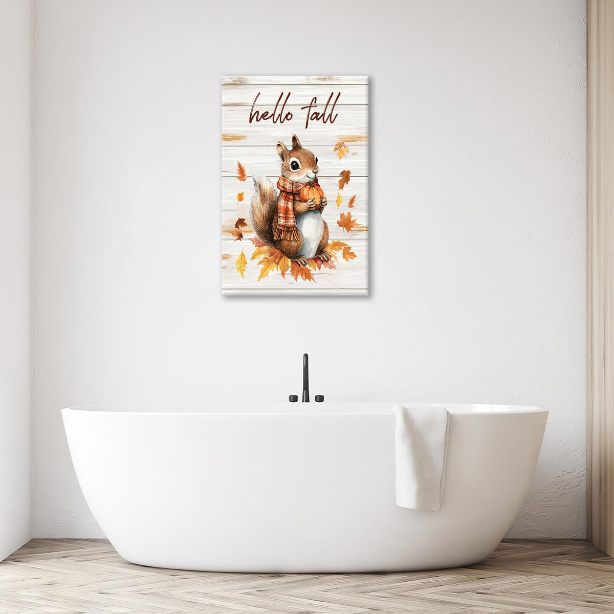 Fall Squirrel Wall Art Squirrel Pictures Wall Decor Autumn Canvas Prints Maple Leaf Decorations Painting Framed Artwork Office Home Decor For Kitchen Bathroom Bedroom Dining Living Room 16"x24" (Squirrel / 24"L x 16"W)