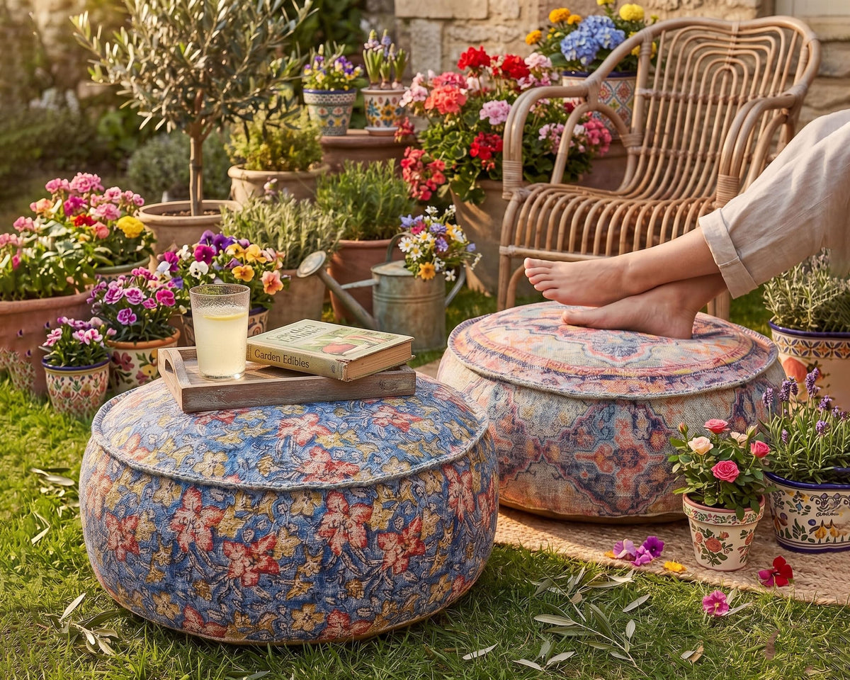 Bohemian Outdoor Floor Pillow Cover (24x8 Cover Only / Outdoor Blue)