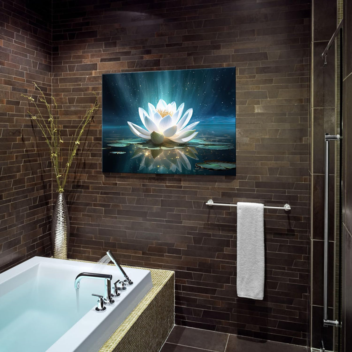 Zen Wall Art White Water Lily Canvas Wall Art Lotus Flower Bloom in Water Print Picture Artwork for Bathroom Yoga Spiritual Living Room Decor (Lotus 09 / 36"L x 24"W)