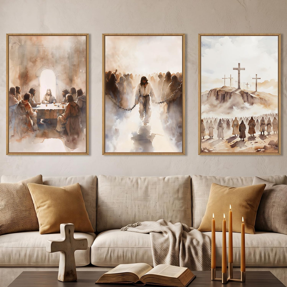Large Jesus Neutral Framed Canvas Wall Art Set (Neutral Jesus Wall Art / 24"L x 16"W)