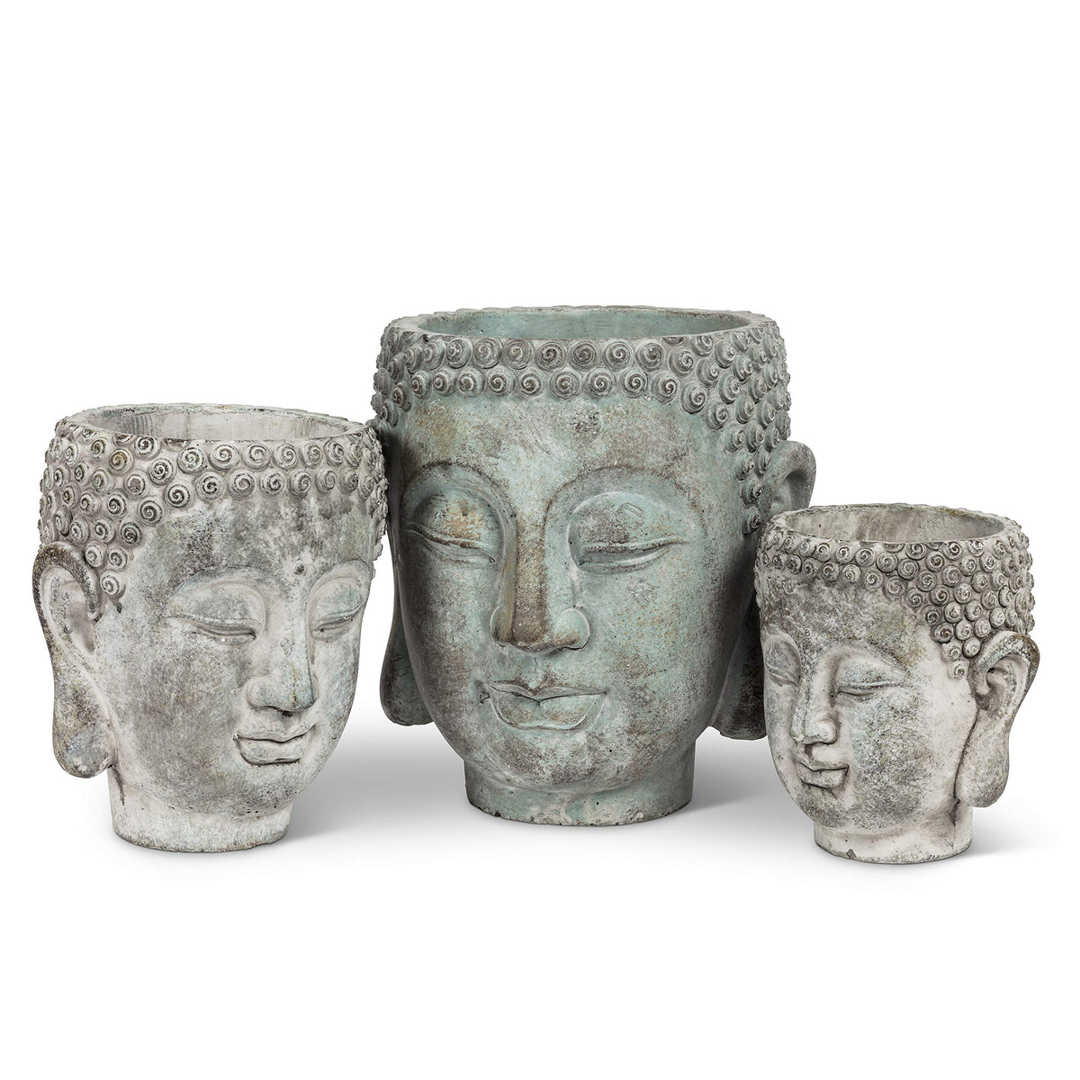 27-DHARMA/350 LG Large Buddha Head Planter, Grey (7" H) (Large (7 Inch))