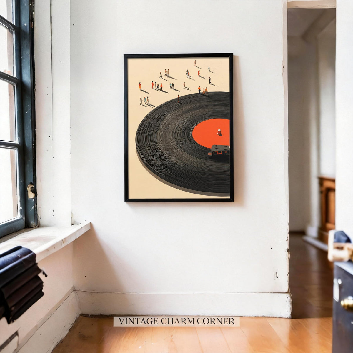 Black Framed Vinyl Record Canvas Wall Art Vintage Music Poster Print (Vintage Vinyl Record / 24"L x 16"W)