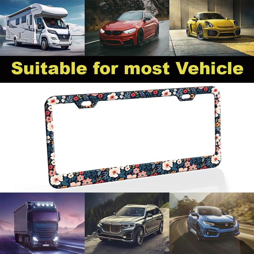 Cute Folk Floral License Plate Frame Women 2Pc Car Tag (for Floral-Folk / 2 pack)