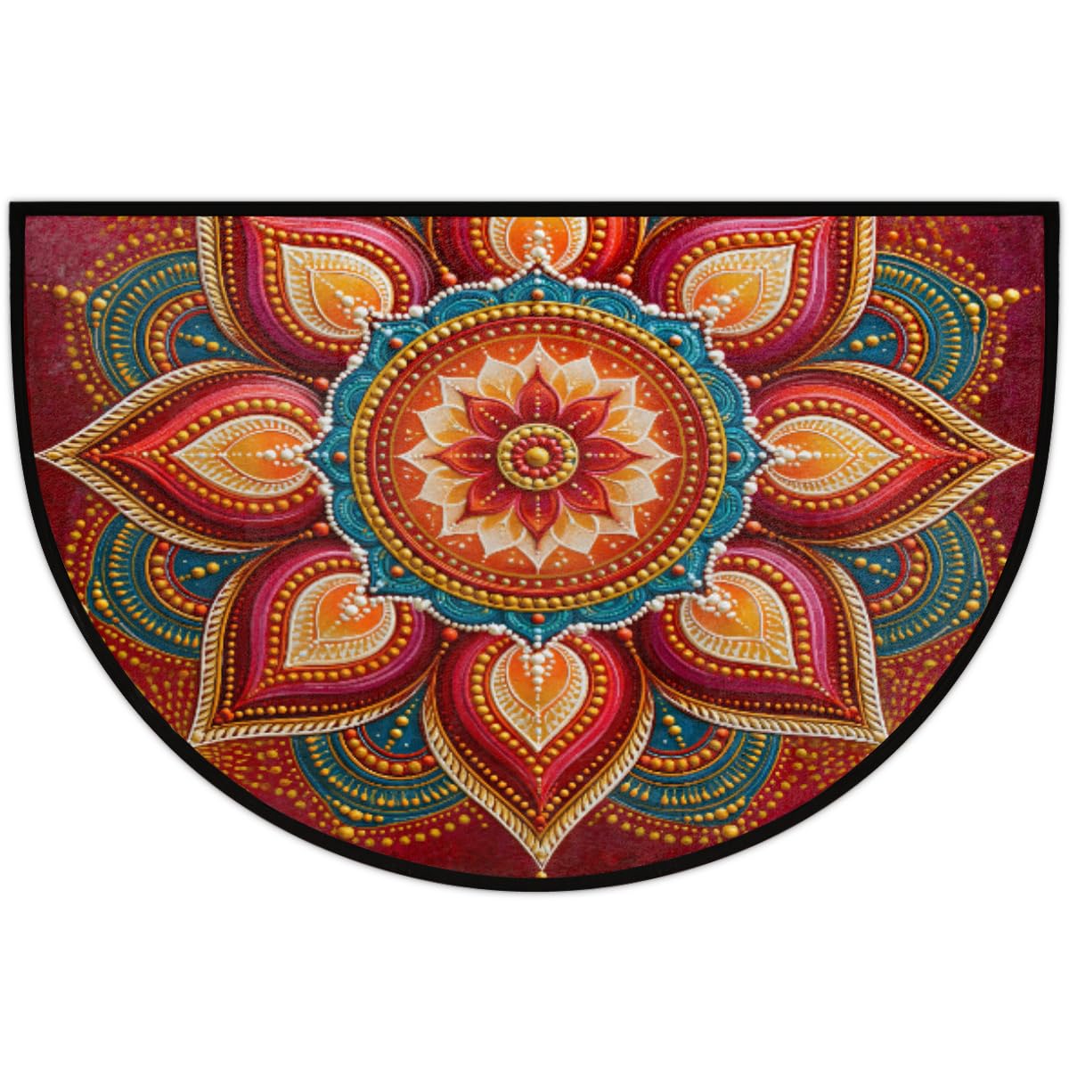 Mandala Half Round Door Mat Indoor Entrance Semi Circle Area Rugs (Z Mandala Red Flower Boho)