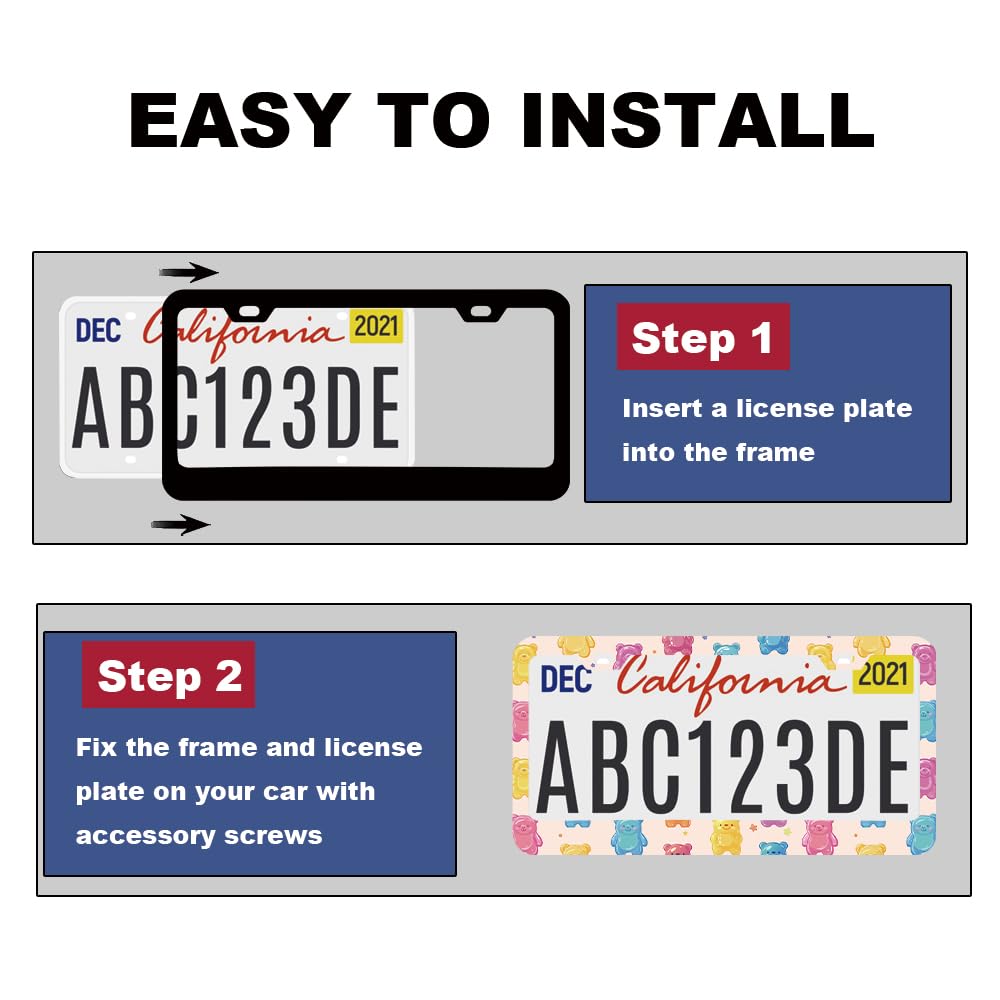 Colorful Gummy Bears License Plate Frame for Women 2Pc Car Tag (for animal- bear / 2 pack)