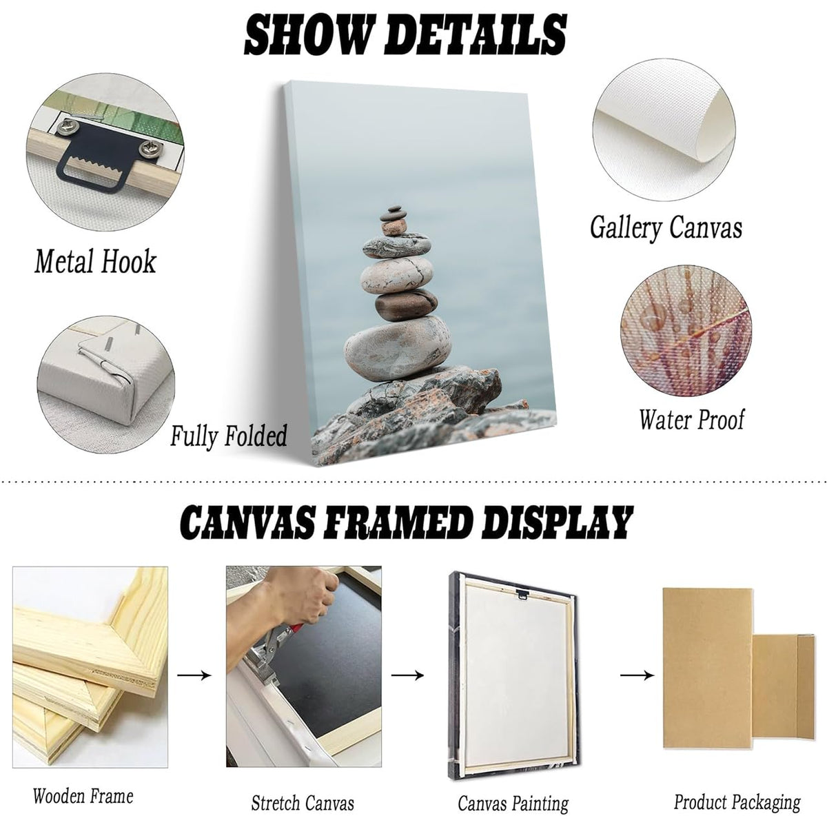 Minimal Zen Rock Stack Wall Art (Wood Framed-6 / 20"L x 30"W)