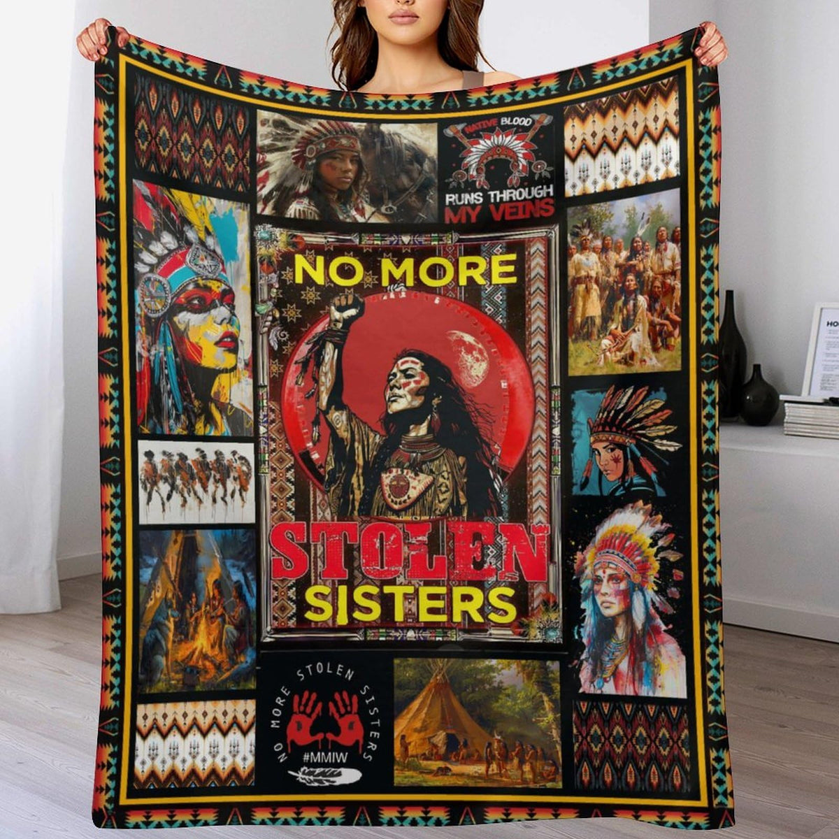 Native American Women Blanket for Women Girl Vintage Motivational Inspirational Gift Blanket Lightweight Soft Cozy Fleece Plush Warm Flannel Bedding Gifts for Couch Sofa Bed 50"x60" (50"x60" / Sisters)