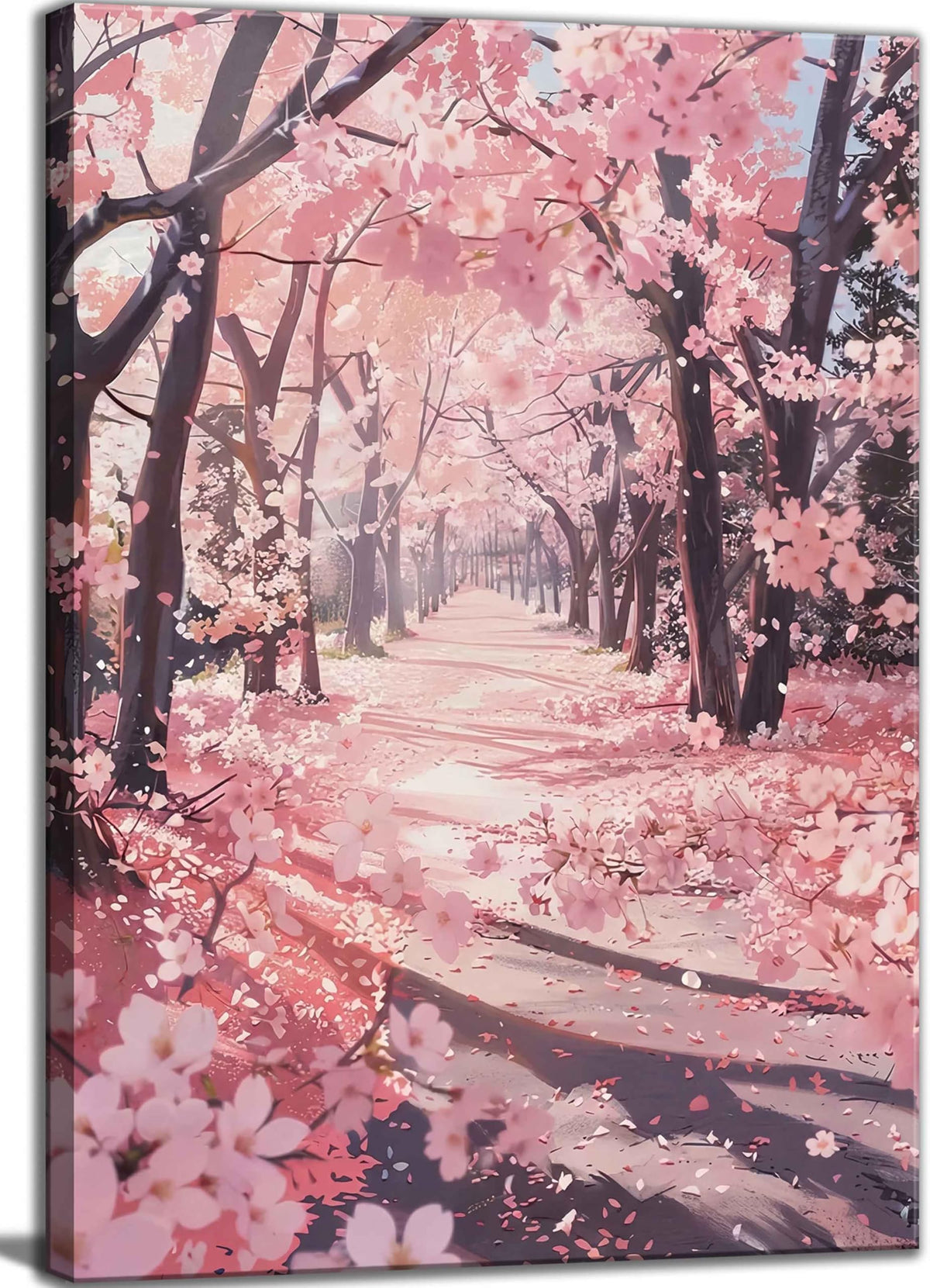 Romantic Cherry Blossom Canvas Wall Art Pink Floral Decor Painting Picture Japanese Tokyo Anime Plant flowers Scene Posters Prints for Living room Hotel Bedroom Study Home Decoration (pink / 24"L x 16"W)