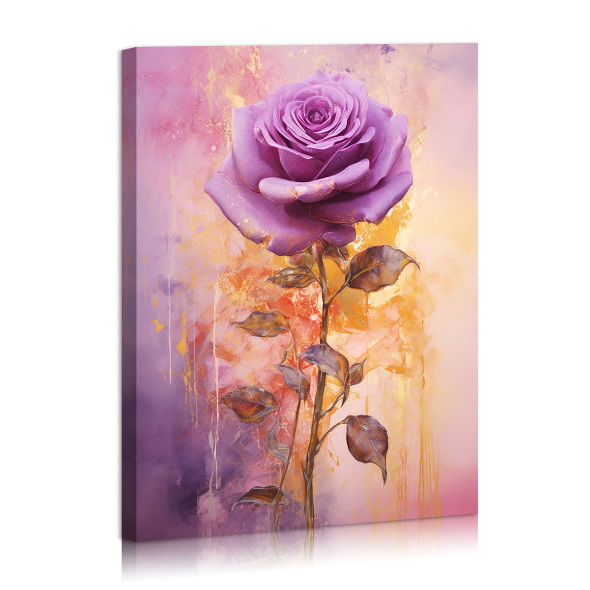 Rose Painting Canvas Wall Art Floral Framed Wall Art Modern Rose Wall Decor Floral Artwork Poster Framed For Living Room Bedroom Bathroom Office Ready to Hang (36"L x 24"W / Pink Rose)