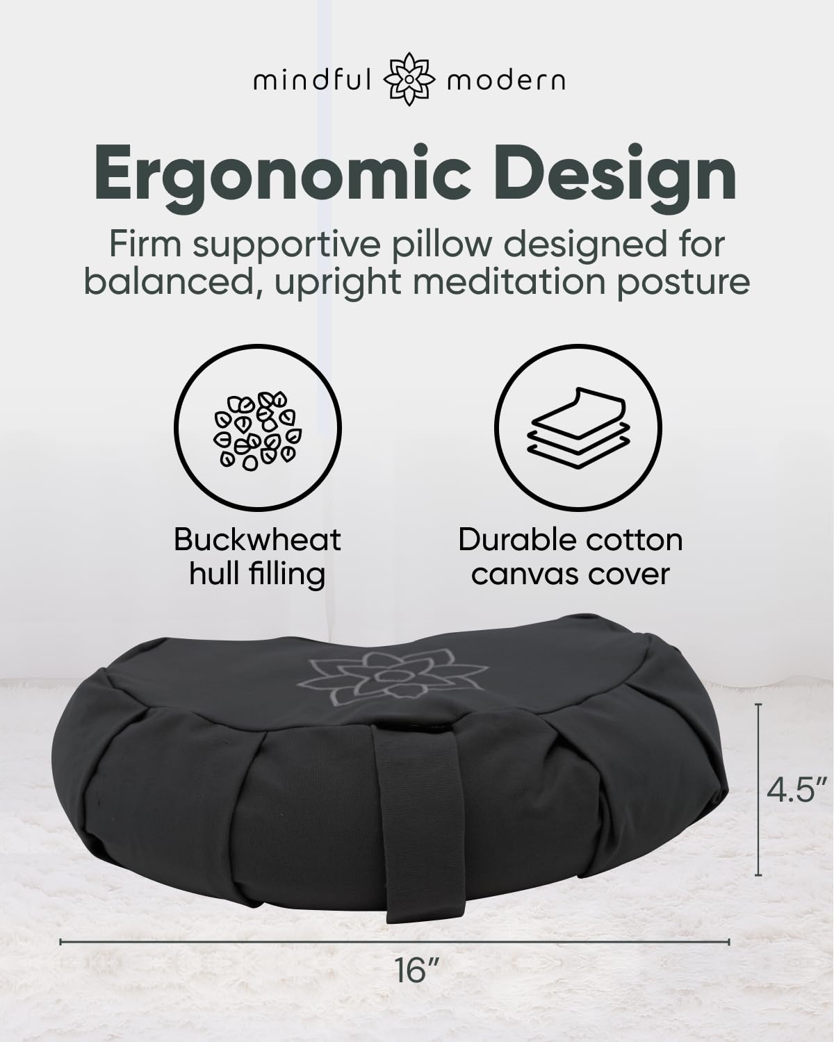 Mindful & Modern Large Meditation Cushion (Crescent - Black)