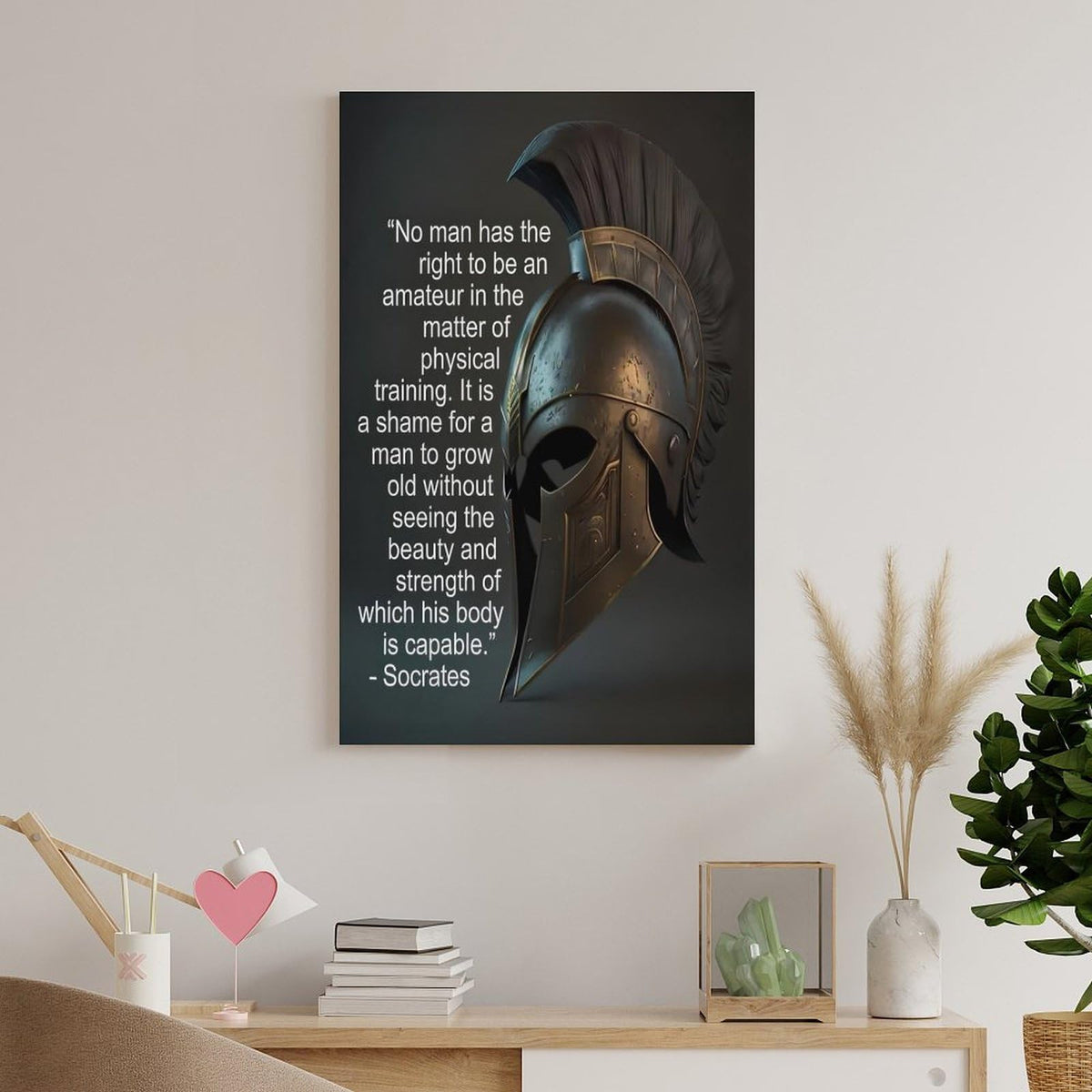 Socrates Physical Training Quote Spartan Helmet Canvas Printing Wall Art Prints Wall Decor Posters Motivational Gym Philosophy Modern Minimalist Living Room Bedroom Office 20x30inch (style-25 / 20x30inch(50x75cm) Unframe)