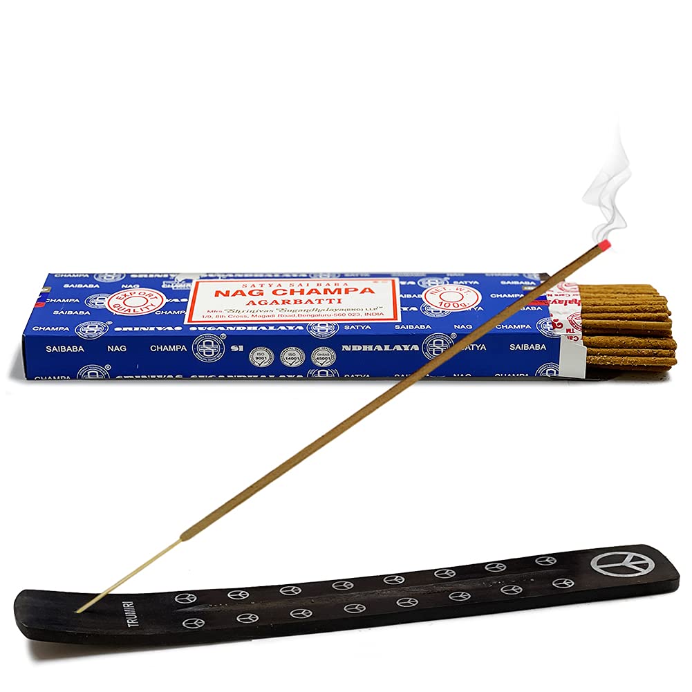 Incense Stick Holder Bundle with Satya Sai Baba Nagchampa 100g Incense Sticks (Nag Champa 100g - Pack of 1)