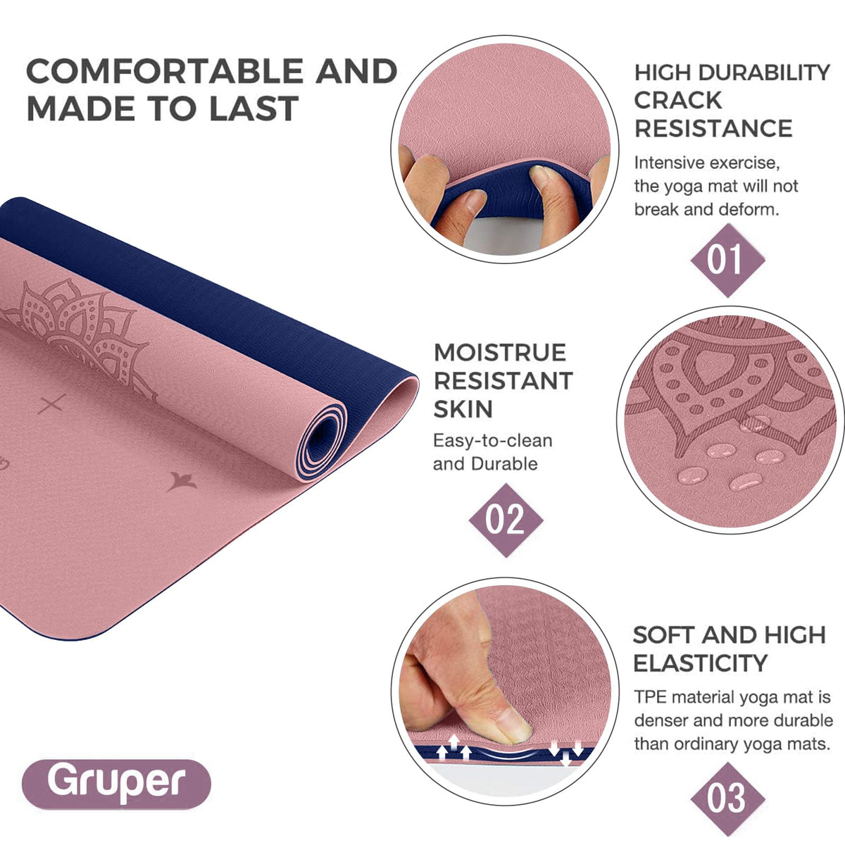 Yoga Mat Non Slip (PINK BLUE / 0.24*32*72 Inches)