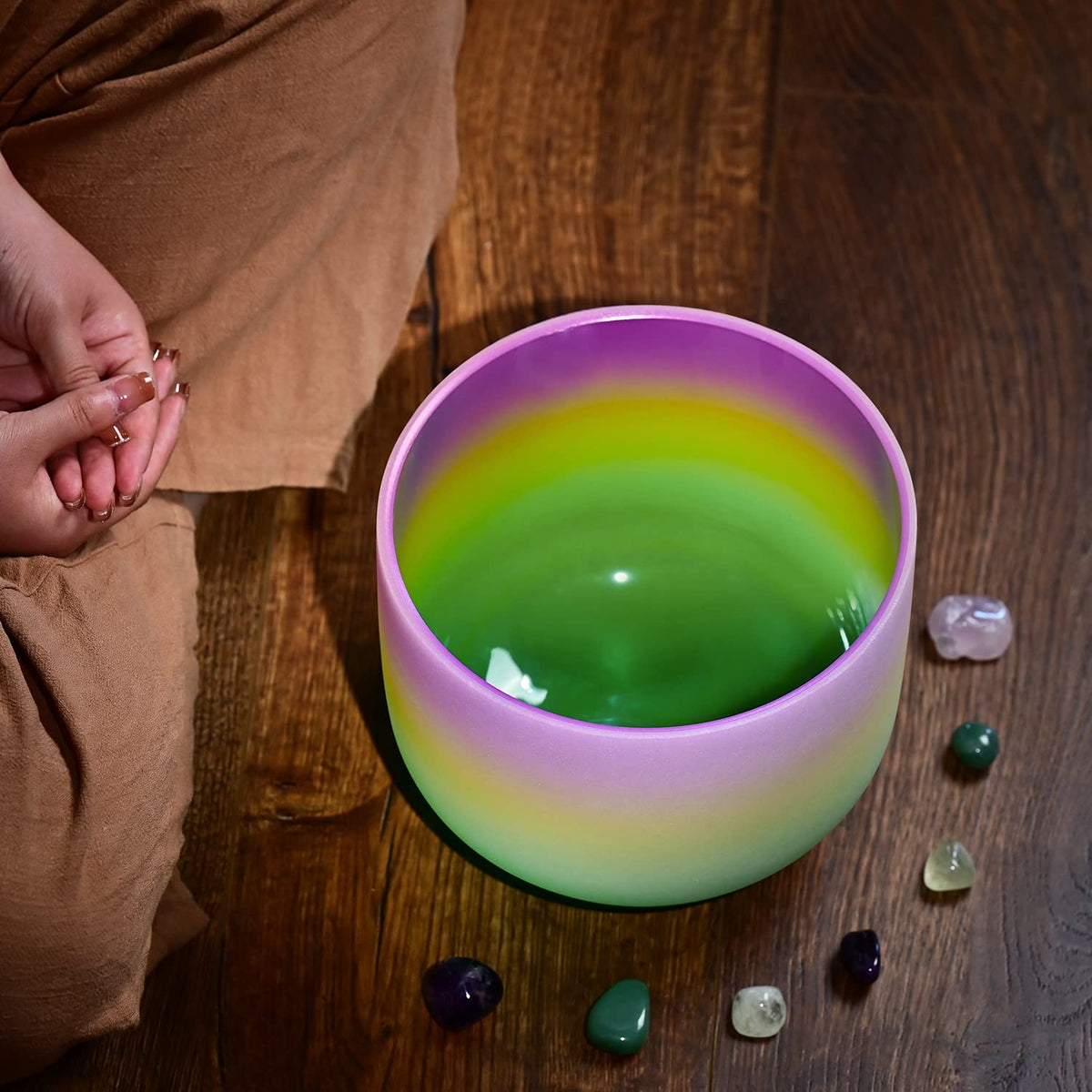 8 Inch Rainbow Color Frosted Quartz Crystal Singing Bowl 440HZ B Note (8 Inch / B Note)
