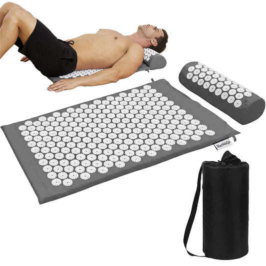 28.7" Acupressure Mat and Pillow Set with Carry Bag (Gray)