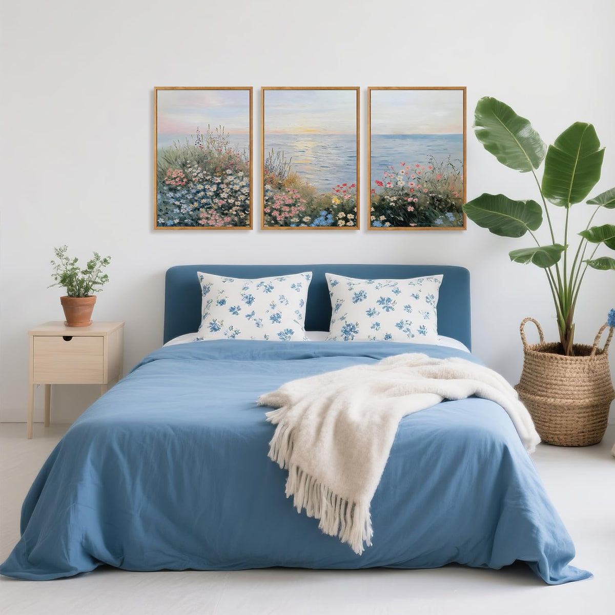 Seaside Floral Framed Canvas Wall Art Set (Floral Sea / 16"L x 24"W)