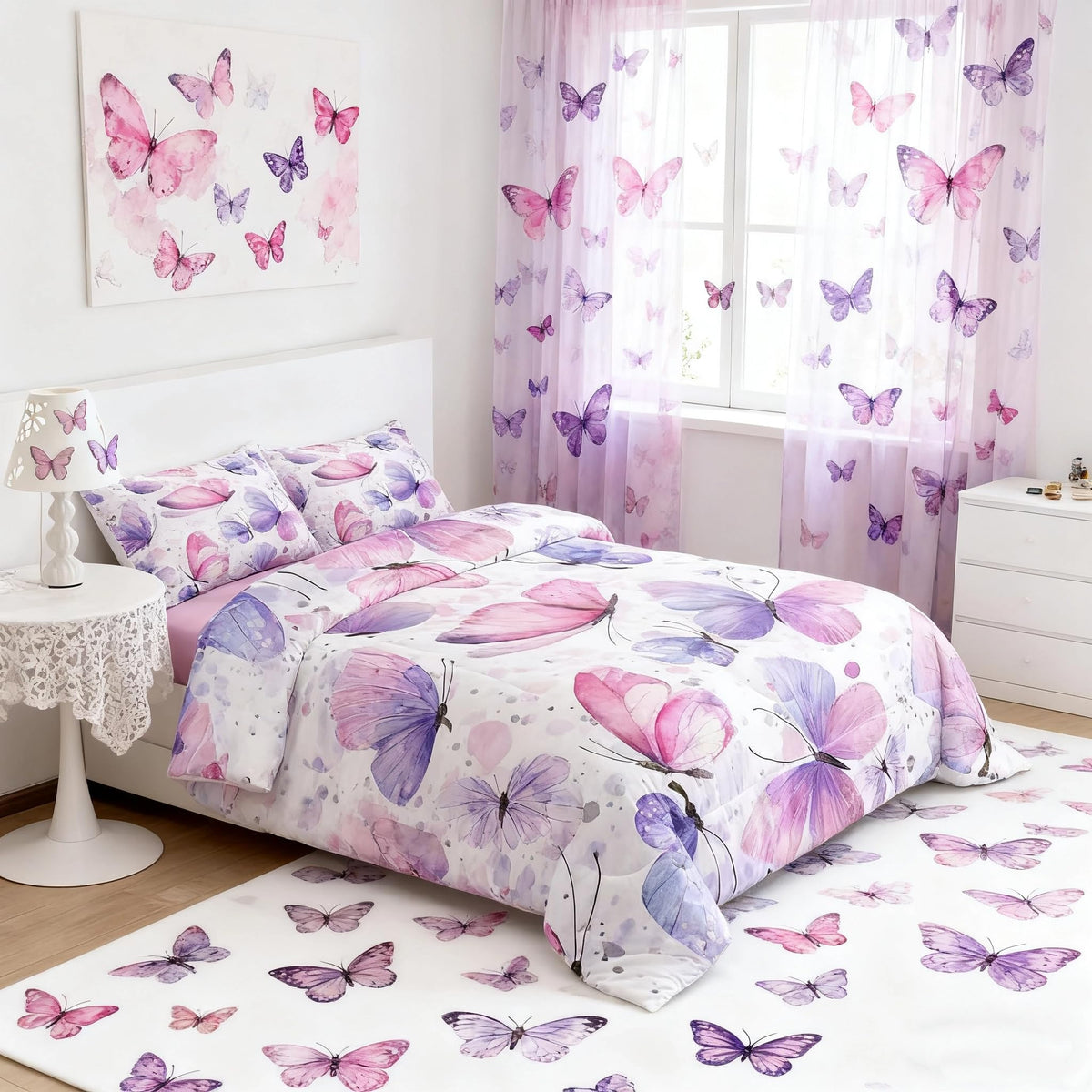 Girls Butterfly Comforter Set King Size Bedding Set (Multi 816 / King)